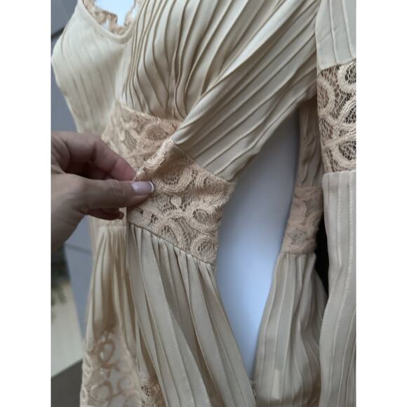 Y2K INC Silk Babydoll Blouse Pleated Bell Sleeves Lace Trim Coquette Romantic 2 - Picture 5 of 9